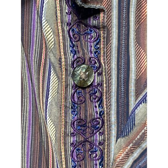 Robert Graham Button Up XL Purple Geometric Stripe Contrast Trim FLAW - Picture 7 of 12